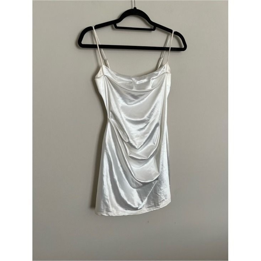 Lucy in the Sky White Satin Ruched Cowl Neck Mini Dress Medium Bridal Chic